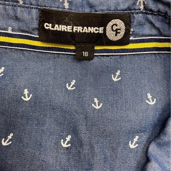 CLAIRE France blue lyocell denim 3/4 sleeves shirt size 18 US anchor pattern - Picture 5 of 12